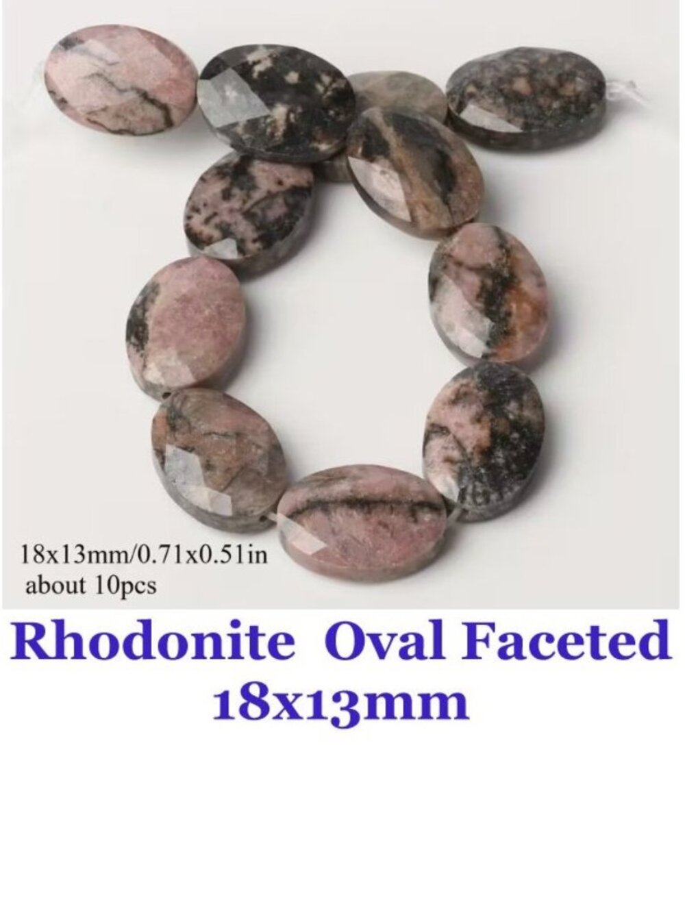 Rhodonite  Oval Faceted  Beads  18x13mm  10 Beads